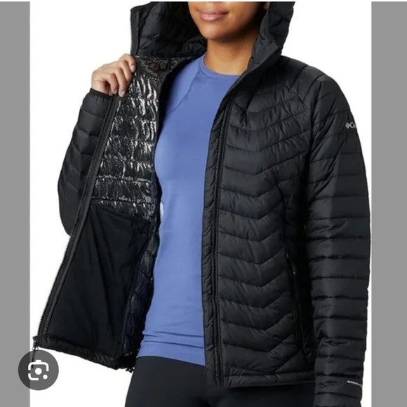 Columbia Womens Powder Lite Omni-Heat Black Hooded Zip Up Jacket Size Medium - Picture 1 of 8